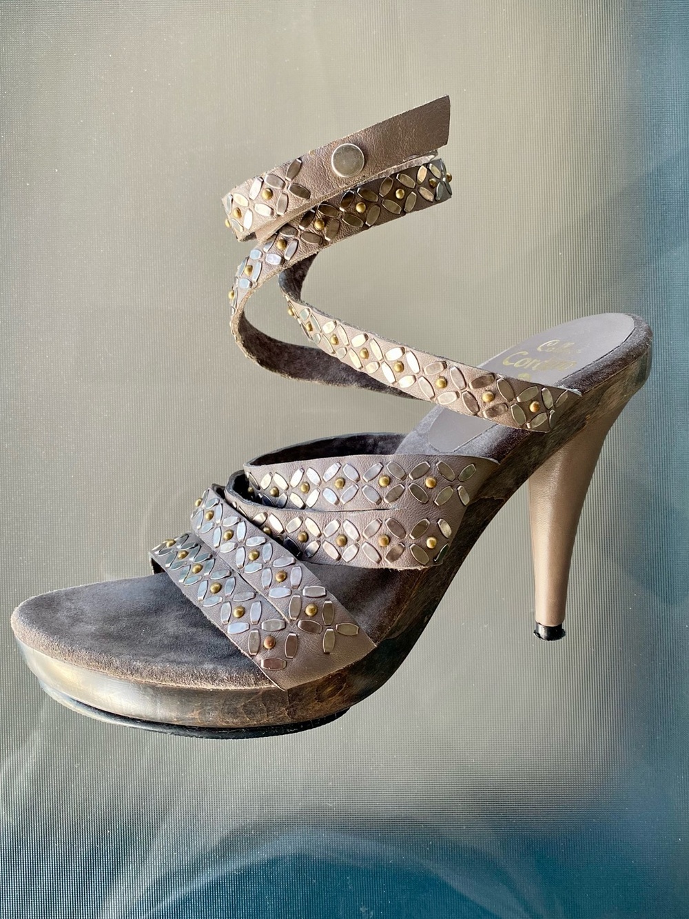 Calleen Cordero Taupe Studded High Heel Sandal, Size 7. GORGEOUS HEELS !
